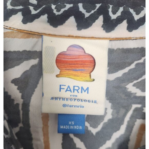 Farm Rio Women's Sz. XS Ivory Black Floral Blouse Classic Button up - Picture 2 of 8